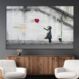 50559-MGV-CV-36X24-Banksy Girl with Balloon Wall Art – Famous Street Graffiti Canvas Print, Modern Urban Artwork for Living Room, Bedroom or Office