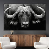 75273-MGV-CV-36X24-Buffalo Wall Art – Black and White African Buffalo Canvas Print, Rustic Wildlife Animal Artwork for Farmhouse, Living Room,