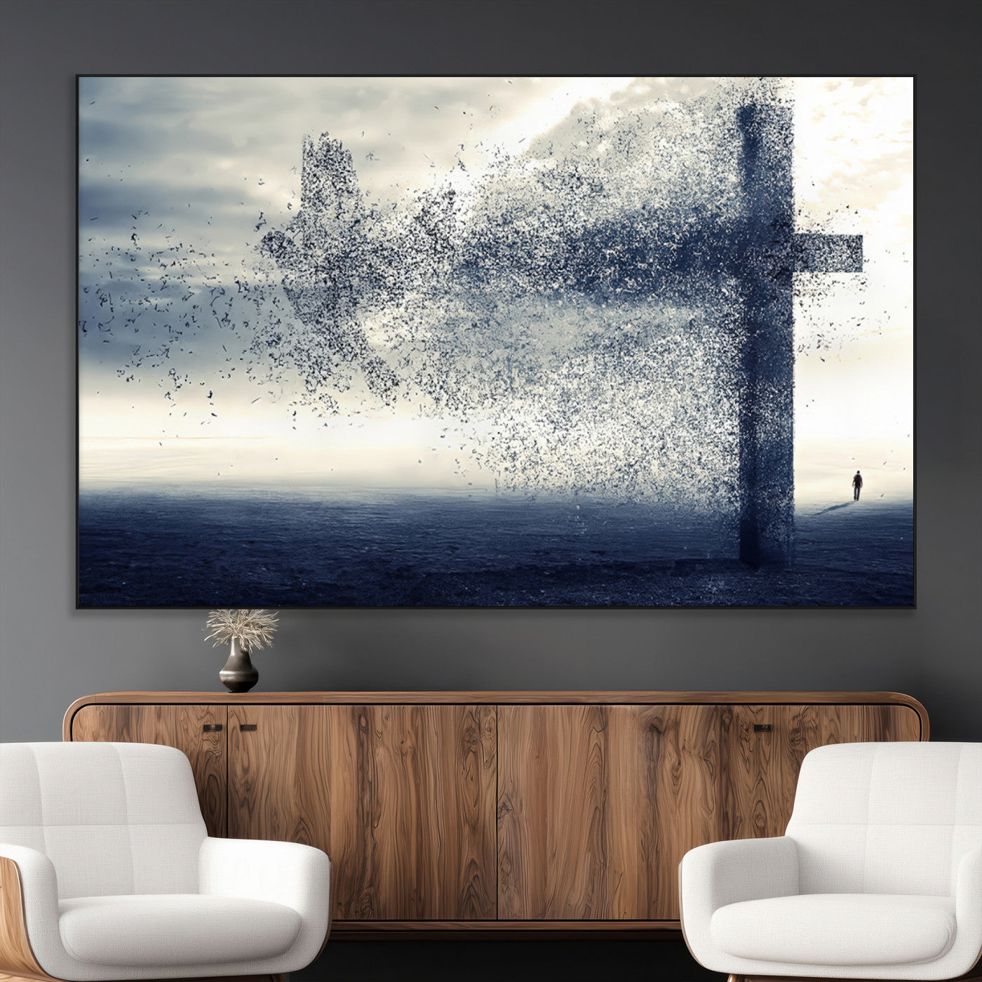 55718-SEG-FC-51X34_Oversize_Oversize-Surreal Cross Wall Art – Spiritual Faith Canvas Print, Abstract Christian Artwork with Modern Religious Symbol for Living Room,