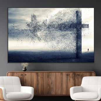 55718-SEG-FC-51X34_Oversize_Oversize-Surreal Cross Wall Art – Spiritual Faith Canvas Print, Abstract Christian Artwork with Modern Religious Symbol for Living Room,