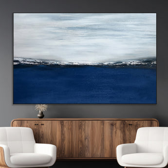62197-MGV-CV-36X24-Abstract Ocean Wall Art – Minimalist Blue and White Canvas Print, Modern Coastal Seascape Painting for Bedroom, Living Room or