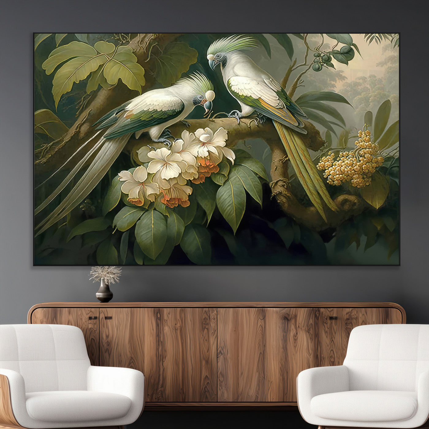 84047-MGV-CV-36X24-Tropical Birds Wall Art – Elegant Botanical Canvas Print, Exotic Nature Decor for Living Room, Bedroom or Office