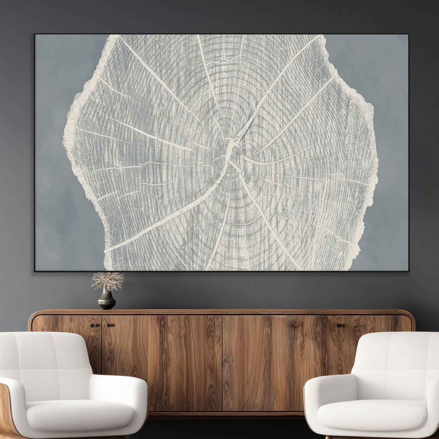 25547-MGV-CV-36X24-Tree Ring Wall Art Canvas Print, Framed Linocut Tree Ring Art Picture Print, Wood Texture Perfect Minimalist Farmhouse Decor