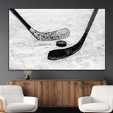 82900-MGV-CV-36X24-Hockey Wall Art – Black and White Canvas Print Ice Rink Sticks Puck Sports Photography, Modern Decor for Game Room, Man Cave,