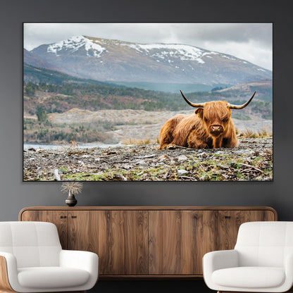 80252-MGV-CV-36X24-Scottish Cow Wall Art Canvas Print, Framed Highland Cow Art Picture Print, Highland Cattle Perfect Rustic Farmhouse Decor Artwork