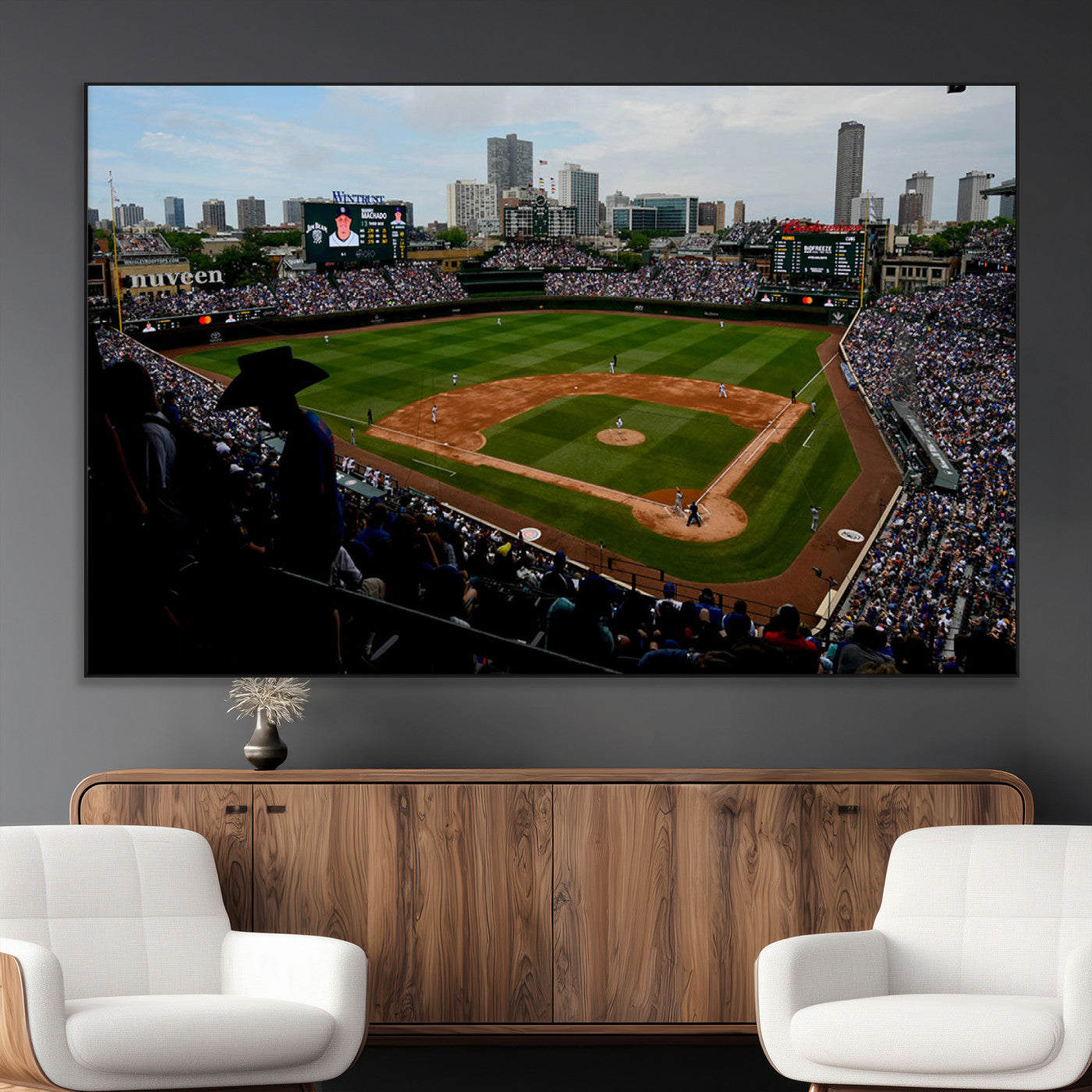 34859-MGV-CV-36X24-Wrigley Field Wall Art Canvas Print, Framed Chicago Cubs Stadium Art Picture Print, Wrigley Stadium Field Perfect Sport Room Decor