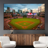 91908-MGV-CV-36X24-Baseball Stadium Wall Art – Canvas Print Game Day Field City Skyline Iconic Arch Scene Sports Photography, Decor for Game Room,