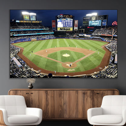 87666-MGV-CV-36X24-City Field Stadium Wall Art Canvas Print, Framed New York Stadium Art Picture Print, Citi Field Stadium Perfect Sport Room Decor