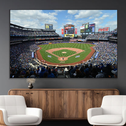 22910-MGV-CV-36X24-City Field Stadium Wall Art Canvas Print, Framed New York Stadium Art Picture Print, City Field Perfect Sport Room Decor Artwork