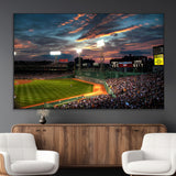 66781-MGV-CV-36X24-Baseball Stadium Wall Art – Canvas Print Evening Game Field Packed Crowd Sunset Sky Sports Photography, Dynamic Decor for Game