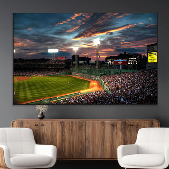 66781-MGV-CV-36X24-Baseball Stadium Wall Art – Canvas Print Evening Game Field Packed Crowd Sunset Sky Sports Photography, Dynamic Decor for Game