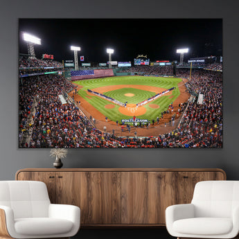 47365-MGV-CV-36X24-Fenway Park Stadium Wall Art Canvas Print, Framed Boston Baseball Stadium Art Picture Print, MLB Stadium Field Perfect Sport Room