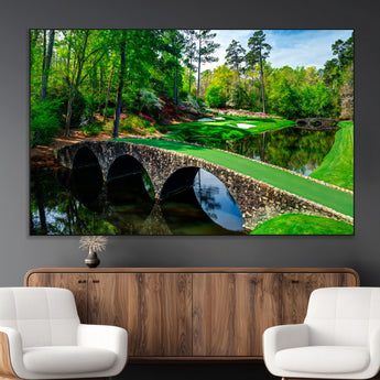 57655-MGV-CV-36X24-Golf Course Wall Art – Canvas Print Scenic Green Fairway Stone Bridge Water Reflection Landscape, Classic Sports Decor for Office,