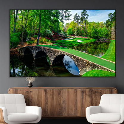57655-MGV-CV-36X24-Golf Course Wall Art – Canvas Print Scenic Green Fairway Stone Bridge Water Reflection Landscape, Classic Sports Decor for Office,