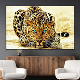 45281-MGV-CV-36X24-Blue Eye Leopard Wall Art Canvas Print, Framed Leopard Painting Art Picture Print, Big Cat Perfect Safari Wildlife Decor Artwork