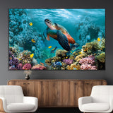 38661-MGV-CV-36X24-Sea Turtle Wall Art Canvas Print, Framed Ocean Wildlife Art Picture Print, Turtle Perfect Coastal Nature Decor Artwork