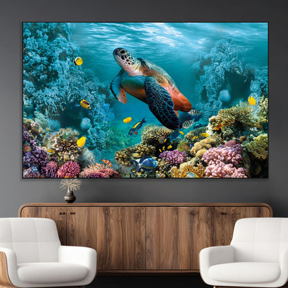 38661-MGV-CV-36X24-Sea Turtle Wall Art Canvas Print, Framed Ocean Wildlife Art Picture Print, Turtle Perfect Coastal Nature Decor Artwork