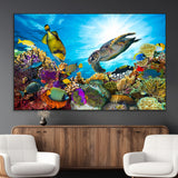 44772-MGV-CV-36X24-Underwater Sea Turtle Wall Art – Vibrant Coral Reef and Tropical Fish Canvas Print, Ocean Marine Life Decor for Living Room,