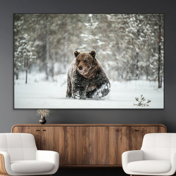 43350-MGV-CV-36X24-Wild Bear in Snow Wall Art – Majestic Wildlife Photography Print, Winter Forest Nature Decor for Cabin, Lodge, Rustic Home,