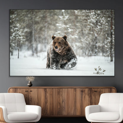 43350-MGV-CV-36X24-Wild Bear in Snow Wall Art – Majestic Wildlife Photography Print, Winter Forest Nature Decor for Cabin, Lodge, Rustic Home,