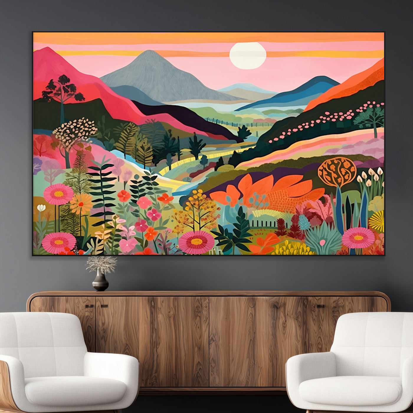 61376-MGV-CV-36X24-Floral Valley Wall Art – Panoramic Mountain Landscape Canvas Print, Vibrant Nature Decor for Living Room, Office, or Bedroom