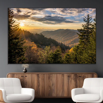 73692479-MGV-CV-36X24-Smoky Mountains Wall Art Canvas Print, Framed Forest Mountain Art Picture Print, Spring Mountain Perfect Spring Style Decor