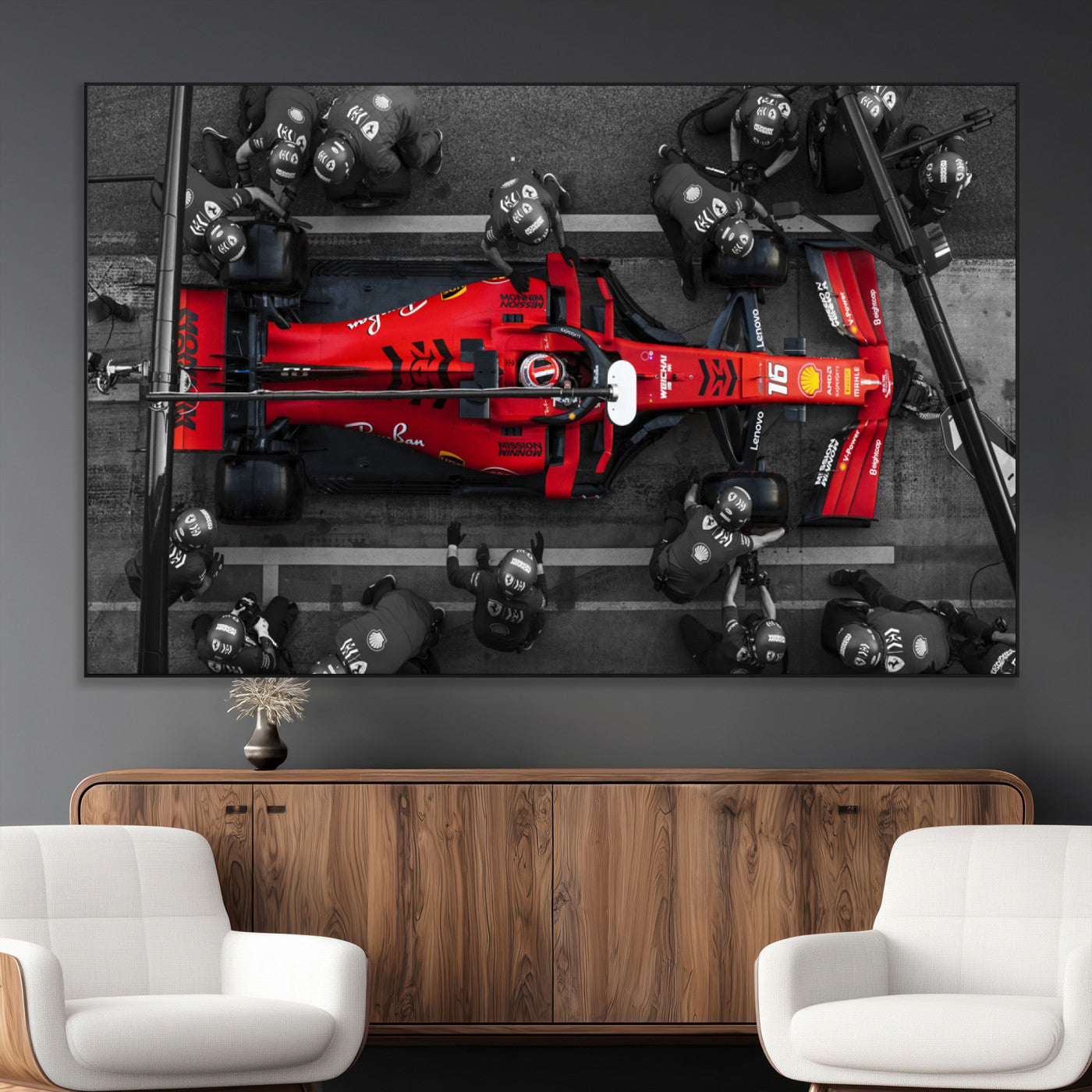 99356-MGV-CV-36X24-Ferrari Pit Stop Wall Art – Formula 1 Racing Car Canvas Print, Red Speed Machine Motorsport Decor for Office, Garage, Man Cave or