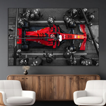 99356-MGV-CV-36X24-Ferrari Pit Stop Wall Art – Formula 1 Racing Car Canvas Print, Red Speed Machine Motorsport Decor for Office, Garage, Man Cave or