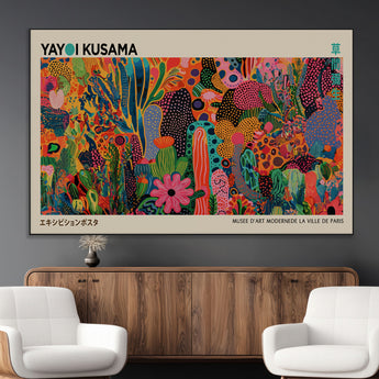 40791-MGV-CV-36X24-Kusama Inspired Wall Art – Vibrant Abstract Floral Jungle Canvas Print, Bold Pop Art Botanical Decor for Living Room, Bedroom, or