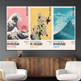 Katsushika-MGV-CV-36X24-Katsushika Hokusai Wall Art Set – The Great Wave, Hydrangea and Swallow, Fine Wind Canvas Prints, Japanese Ukiyo e Style Home and