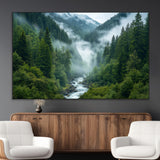 69453-MGV-CV-36X24-Mountain Forest Wall Art – Misty River and Evergreen Landscape Canvas Print, Nature Photography Poster for Living Room, Bedroom,