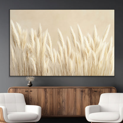 81444-MGV-CV-36X24-Pampas Grass Wall Art Canvas Print, Framed Beige Pampas Grass Art Picture Print, Minimalist Beige Perfect Minimalist Nature Decor