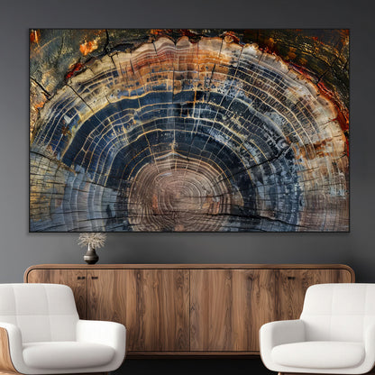 16193-MGV-CV-36X24-Tree Ring Wall Art – Abstract Wood Grain Canvas Print, Rustic Nature Texture Artwork Poster for Living Room, Bedroom, Office,