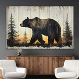 83875-MGV-CV-36X24-Sunset Bear Wall Art – Rustic Wildlife Canvas Print with Forest Silhouette, Cabin Lodge Decor for Living Room or Office