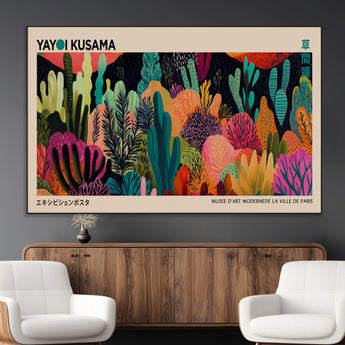 45711-MGV-CV-36X24-Yayoi Kusama Wall Art Canvas Print, Framed Abstract Yayoi Kusama Art Picture Print, Japanese Wabi Sabi Perfect Modern Abstract