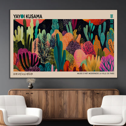 45711-MGV-CV-36X24-Yayoi Kusama Wall Art Canvas Print, Framed Abstract Yayoi Kusama Art Picture Print, Japanese Wabi Sabi Perfect Modern Abstract