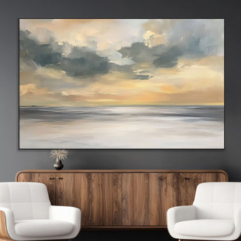 45544-MGV-CV-36X24-Ocean Sunset Wall Art – Serene Seascape Canvas Print with Golden Sky and Calm Water, Coastal Beach Artwork for Living Room,