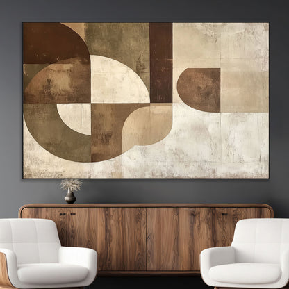 59767-MGV-CV-36X24-Abstract Geometric Shapes Wall Art – Modern Minimalist Canvas Print, Neutral Brown Beige Tan Artwork for Living Room, Bedroom,
