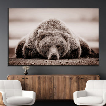 20611-MGV-CV-36X24-Grizzly Bear Wall Art – Majestic Wildlife Sepia Canvas Print, Rustic Nature Animal Artwork for Cabin, Lodge, Living Room, Bedroom,
