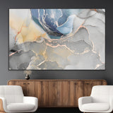 18176-MGV-CV-36X24-Abstract Fluid Wall Art – Modern Marble Ink Canvas Print with Blue, Gold, and Gray Tones, Contemporary Minimal Artwork Decor for