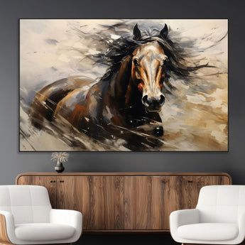 53001-MGV-CV-36X24-Wild Horse Wall Art – Majestic Stallion Canvas Print with Flowing Mane, Rustic Western Style Painting for Living Room, Office or