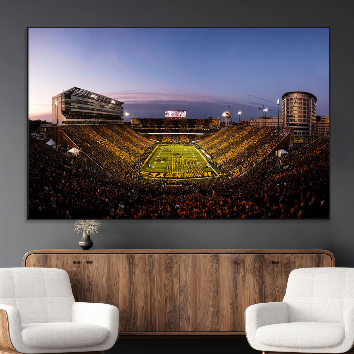 82557-SEG-FC-51X34_Oversize_Oversize-College Football Stadium Wall Art – Panoramic Sunset Canvas Print with Marching Band and Game Day Crowd, Sports Artwork for Man