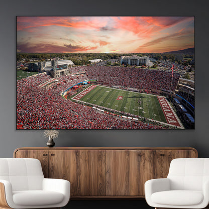51135-MGV-CV-36X24-Indiana Hoosiers Stadium Wall Art – Panoramic Football Canvas Print with Game Day Crowd and Sunset Sky, Sports Artwork for Man