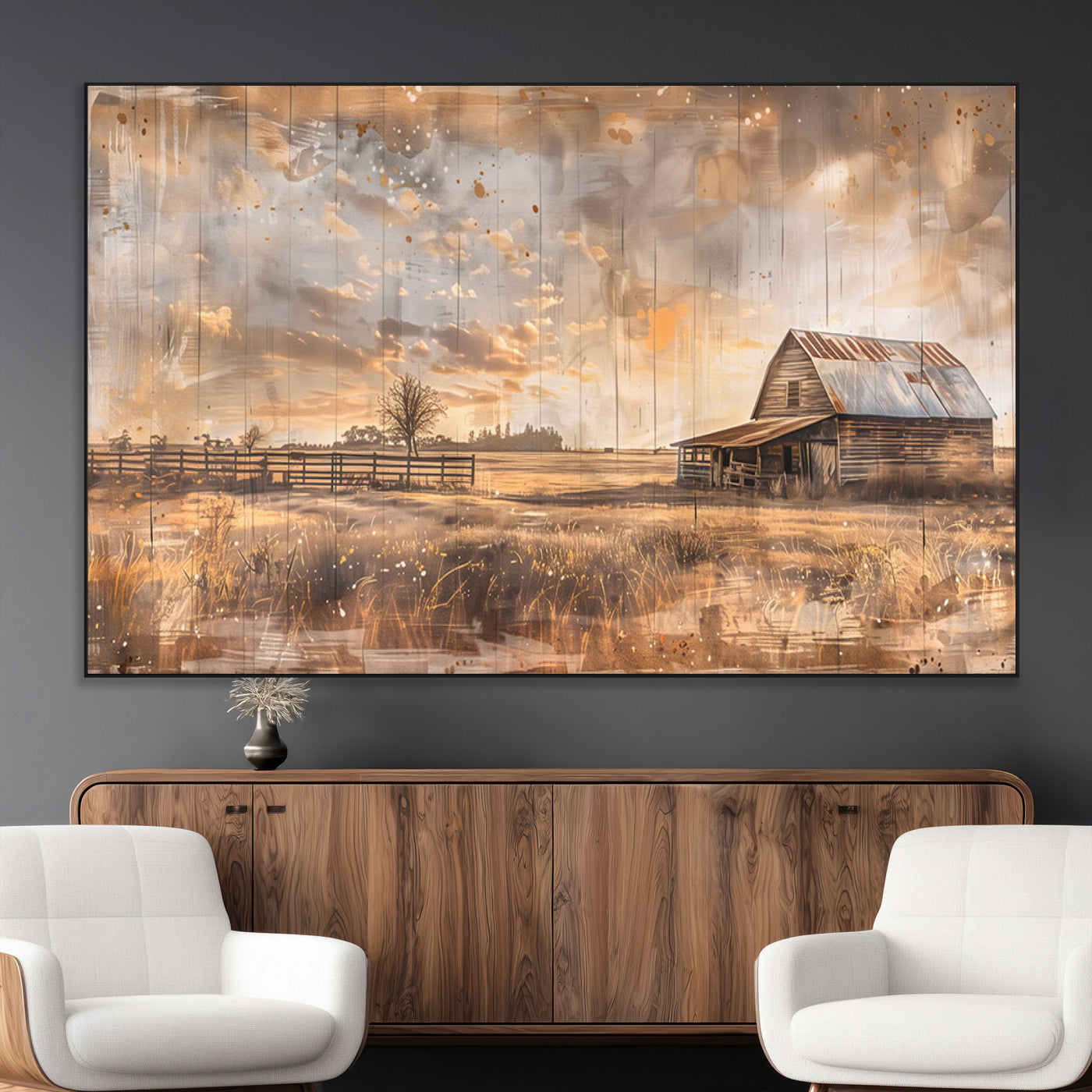 FARM2-MGV-CV-36X24-Rustic Farmhouse Wall Art Canvas Print, Framed Old Barn Art Picture Print, Southwestern Farmhouse Perfect Rustic Decor Artwork