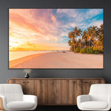 41542880-SEG-FC-51X34_Oversize_Oversize-Tropical Beach Wall Art Canvas Print, Framed Palm Trees Art Picture Print, Sunset Shore Perfect Tropical Coastal Decor Artwork