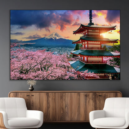 32331262-SEG-FC-51X34_Oversize_Oversize-Mount Fuji Japan Wall Art – Cherry Blossom Landscape Canvas Print, Chureito Pagoda Sunset Photography, Japanese Nature Travel