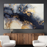 41136487-MGV-CV-36X24-Black Marble Wall Art Canvas Print, Framed Gold Veins Art Picture Print, Abstract Texture Perfect Moody Luxe Decor Artwork