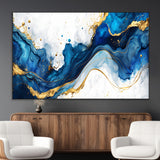 33506371-MGV-CV-36X24-Blue Marble Wall Art Canvas Print, Framed Gold Splash Art Picture Print, Abstract Wave Perfect Modern Luxe Decor Artwork