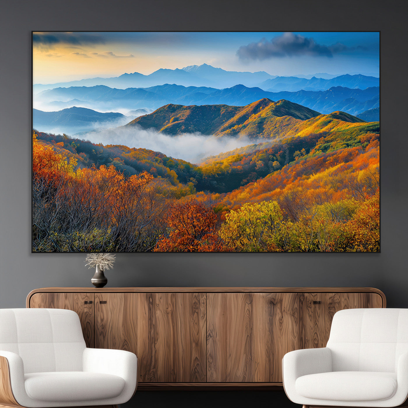 86772247-MGV-CV-36X24-Autumn Mountains Wall Art Canvas Print, Framed Fall Foliage Art Picture Print, Vibrant Hills Perfect Vibrant Nature Decor Artwork