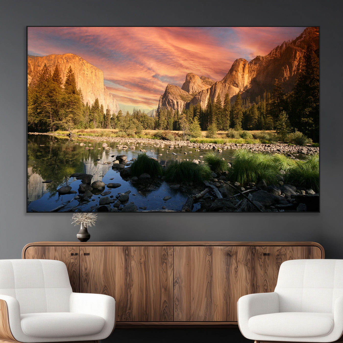 31199457-MGV-CV-36X24-Yosemite Valley Wall Art Canvas Print, Framed El Capitan Art Picture Print, Sunset Sky Perfect Vibrant Western Decor Artwork